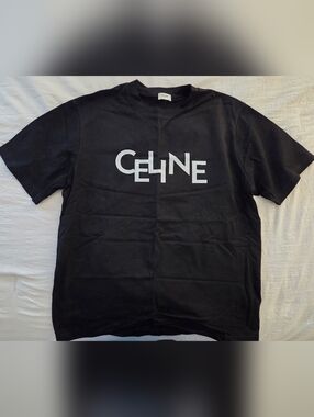 Celine Black T-Shirt with White Logo